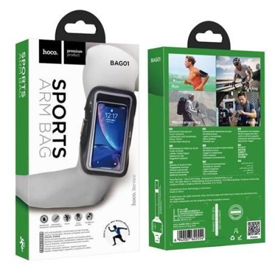 Hoco Sport Armband priekš viedtālruņiem ar 6.5 - 7.0 -inch ekrānu - Melns - Universāls maks ietvars - Sporta futlāris rokas aproce fitnesam saite