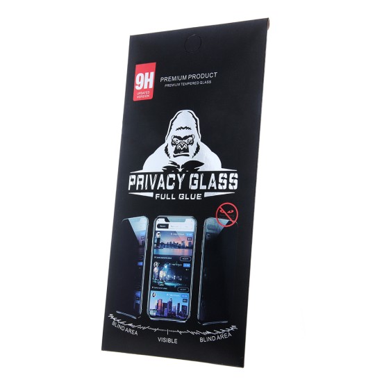 Privacy Full Glue Tempered Glass screen protector priekš Apple iPhone 12 / 12 Pro - Melns - Ekrāna Aizsargstikls / Bruņota Stikla Aizsargplēve