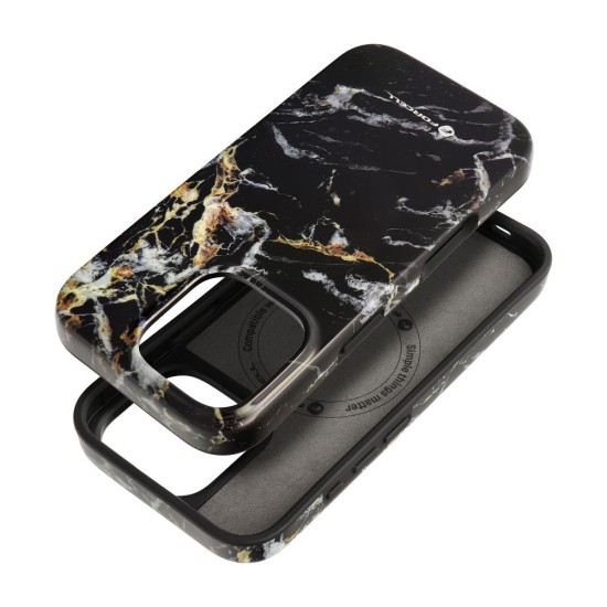 Forcell F-Protect Mirage Back Case with MagSafe priekš Apple iPhone 15 Pro - Black Marble - triecienizturīgs silikona-plastikāta aizmugures apvalks / bampers-vāciņš