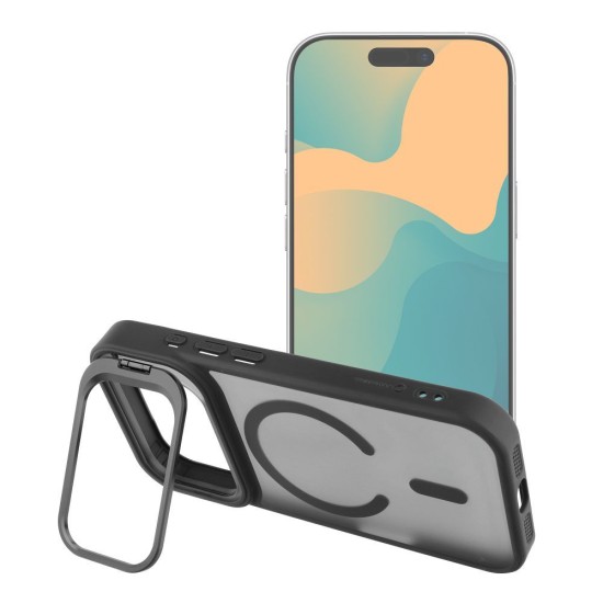 Forcell F-Protect Shadow Stand Premium Back Case with MagSafe priekš Apple iPhone 16 - Melns - silikona-plastikāta aizmugures apvalks / bampers-vāciņš