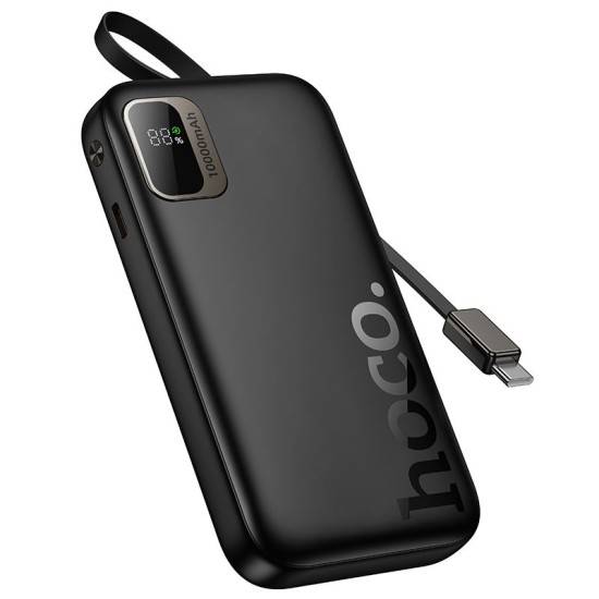 Hoco 10000mAh QC 3.0 / PD 20W Power Bank with USB-C cable and LED display - Melns - Ārējas uzlādes batereja lādētājs-akumulators (Power Bank)