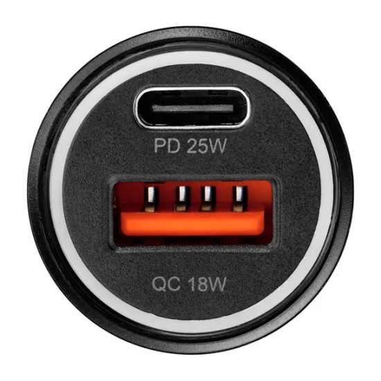 BlueStar Car Charger Type-C / USB ports QC 3.0 / PD 25W AFC PPS - Melns - USB un Type-C ātrs auto lādētājs telefoniem un planšetdatoriem