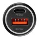 BlueStar Car Charger Type-C / USB ports QC 3.0 / PD 25W AFC PPS with Type-C to Type-C Cable - Melns - USB un Type-C ātrs auto lādētājs telefoniem un planšetdatoriem
