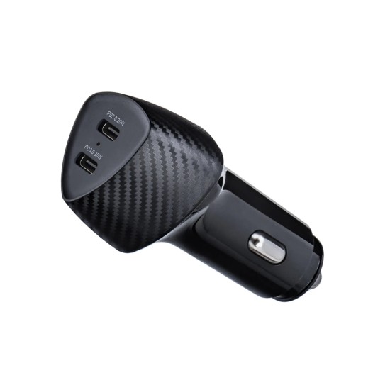 Forcell F-Energy Carbon Car Charger 2x Type-C ports QC 3.0 / PD 40W - Melns - Type-C ātrs auto lādētājs telefoniem un planšetdatoriem