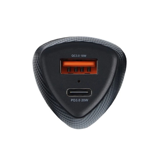 Forcell F-Energy Carbon Car Charger USB / Type-C ports PD 3.0 / QC 38W - Melns - USB un Type-C ātrs auto lādētājs telefoniem un planšetdatoriem
