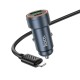HOCO (Z57A) Car Charger USB / Type-C QC 3.0 / PD 30W with Type-C to Lighning cable - Melns - USB un Type-C Auto lādētājs telefoniem ar Ligtning vadu