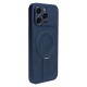 Luxgrip MagSafe Back Case with Stand priekš Apple iPhone 12 - Zils - mākslīgās ādas aizmugures apvalks ar statīvu