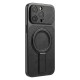 Luxgrip MagSafe Back Case with Stand priekš Apple iPhone 13 - Melns - mākslīgās ādas aizmugures apvalks ar statīvu