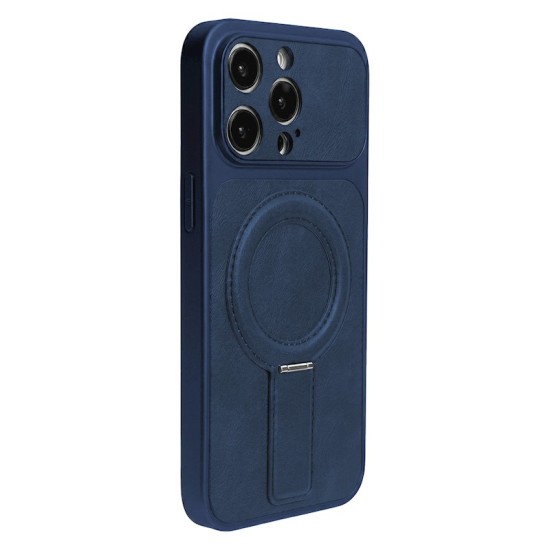 Luxgrip MagSafe Back Case with Stand priekš Apple iPhone 13 - Zils - mākslīgās ādas aizmugures apvalks ar statīvu