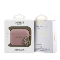 Guess GUAP3LECG4P Silicone Charm Collection Case priekš Apple Airpods Pro 3 - Rozā - silikona apvalks bezvadu austiņu lādēšanas ierīcei