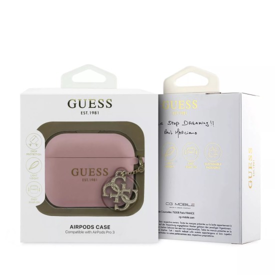 Guess GUAP3LECG4P Silicone Charm Collection Case priekš Apple Airpods Pro 3 - Rozā - silikona apvalks bezvadu austiņu lādēšanas ierīcei