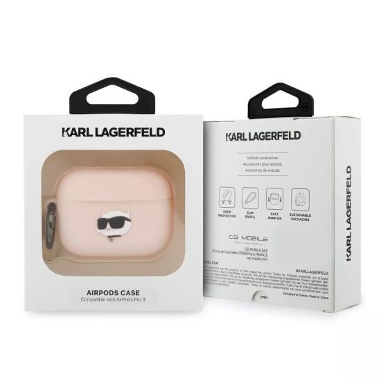 Karl Lagerfeld KLAP3RUNCHP Silicone Choupette Head Series Case priekš Apple Airpods Pro 3 - Rozā - silikona apvalks bezvadu austiņu lādēšanas ierīcei