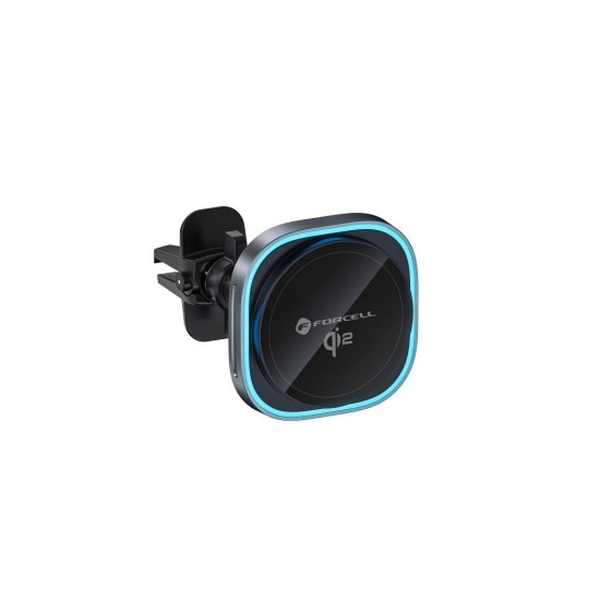 Forcell F-Grip 15W Wireles QI2 Charger Air Vent Car Holder with MagSafe - Melns - Auto turētājs ventilācijas režģa ar iebūvētu bezvadu lādētāju