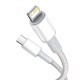 Baseus 1M High Density PD 20W Type-C to Lightning cable - Balts - Apple iPhone / iPad lādēšanas un datu kabelis / vads