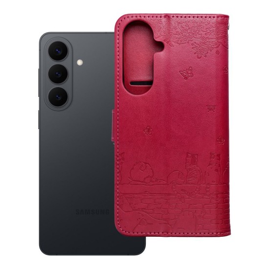 Forcell Mezzo Book Case priekš Samsung Galaxy S26 Plus 5G - Sārts / Kaķis - sāniski atverams maciņš ar stendu un auklu / grāmatveida maks