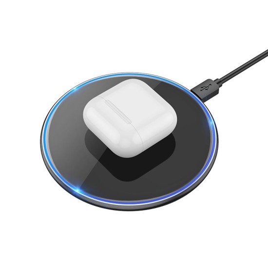 Hoco CW6 Pro Wireless Charger 15W with LED light - Melns - Induktīvs bezvadu USB lādētājs paliktnis