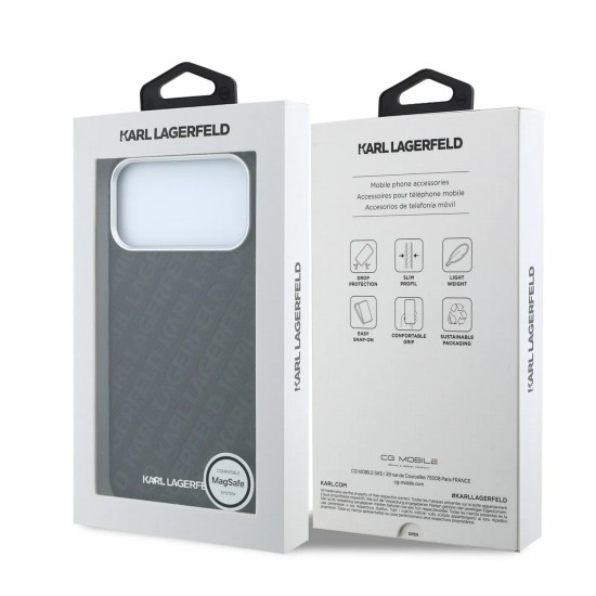 Karl Lagerfeld PU Grained Allover Semi Wrap Magsafe series Back Case KLHMP18LPSKLFOFK priekš Apple iPhone 17 Pro / 18 Pro - Melns - mākslīgās ādas aizmugures apvalks / bampers-vāciņš
