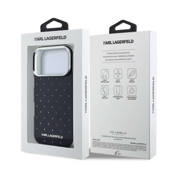 Karl Lagerfeld Rhinestones Allover MagSafe series Back Case KLHCP18X6HCRDKLK priekš Apple iPhone 17 Pro Max / 18 Pro Max - Melns - silikona-plastikāta aizmugures apvalks / bampers-vāciņš