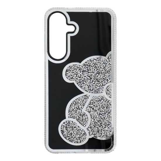 Teddy Bear Back Case priekš Samsung Galaxy S26 FE 5G S741 - Melns / Sudrabains - silikona-plastikāta aizmugures apvalks / bampers-vāciņš