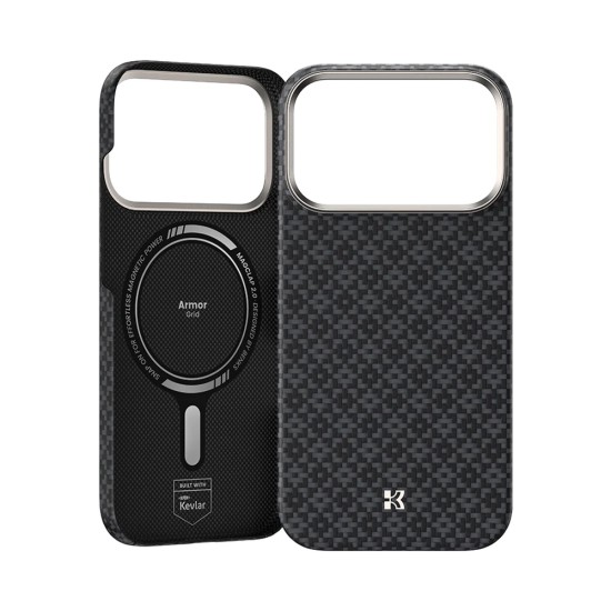 Benks ArmorGrid Air Beyond Kevlar Case with MagSafe priekš Apple iPhone 17 Pro / 18 Pro - Melns - aramīda aizmugures apvalks / bampers-vāciņš