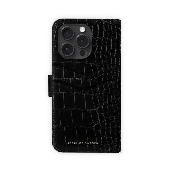 iDeal of Sweden Magnet Wallet+ Case with MagSafe priekš Apple iPhone 17 Pro Max / 18 Pro Max - Black Croco - mākslīgās ādas sāniski atverams maciņš ar bamperu uz magnēta