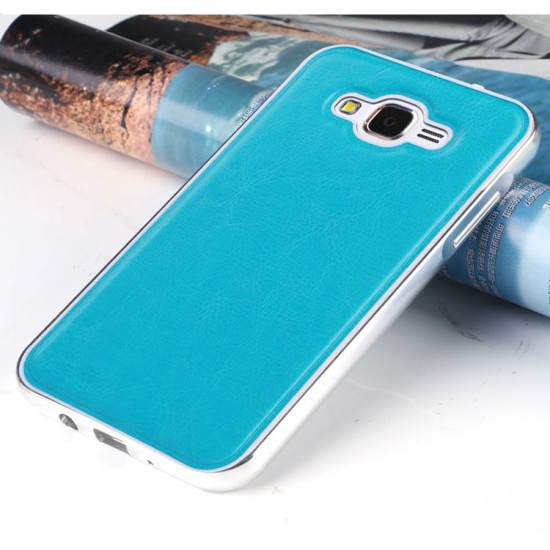 Mofi Aluminium alloy back case priekš Samsung Galaxy J7 J700 - Gaiši Zils - alumīnija / ādas aizmugures apvalks (bampers, vāciņš, slim cover, bumper)