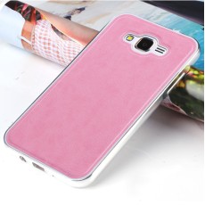 Mofi Aluminium alloy back case priekš Samsung Galaxy J7 J700 - Rozā - alumīnija / ādas aizmugures apvalks (bampers, vāciņš, slim cover, bumper)