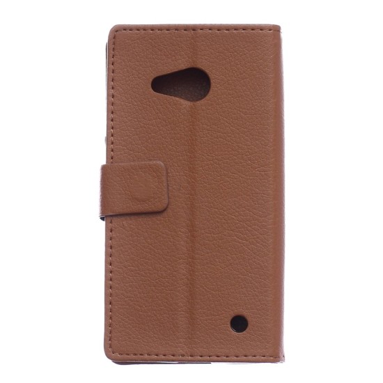 Litchi Skin Leather Wallet Case for Microsoft Lumia 550 - Brown - sāniski atverams maciņš ar stendu (ādas maks, grāmatiņa, leather book wallet case cover stand)