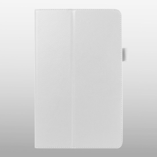 Litchi Skin Leather Stand Case for Samsung Galaxy Tab E 9.6-inch T560 / T561 - White - sāniski atverams maciņš ar stendu (ādas maks, grāmatiņa, leather book wallet case cover stand)