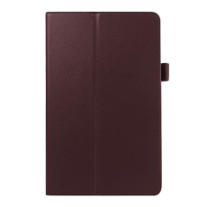 Litchi Skin Leather Stand Case for Samsung Galaxy Tab E 9.6-inch T560 / T561 - Brown - sāniski atverams maciņš ar stendu (ādas maks, grāmatiņa, leather book wallet case cover stand)