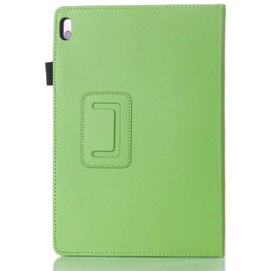 Green Lychee Grain Textured Leather Case Stand for Lenovo IdeaTab A10-70 A7600 - sāniski atverams maciņš ar stendu (ādas maks, grāmatiņa, leather book wallet case cover stand)