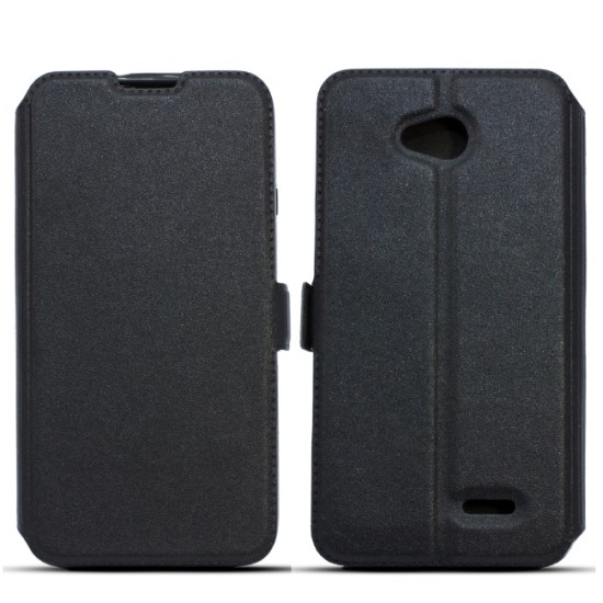 Telone Super Slim priekš LG K10 K420 / K430 - Melns - sāniski atverams maciņš ar stendu (ādas maks, grāmatiņa, leather book wallet case cover stand)