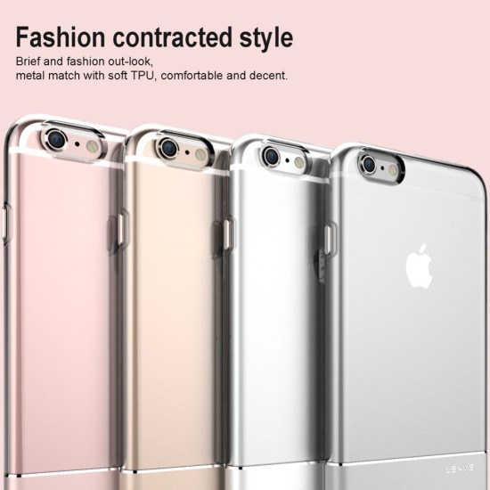 USAMS Ease Series Transparent TPU Metal Phone Case priekš Apple iPhone 6 / 6S - Zelts - silikona / alumīnija / metāla apvalks (bampers, vāciņš, slim case cover, vaks bumper)