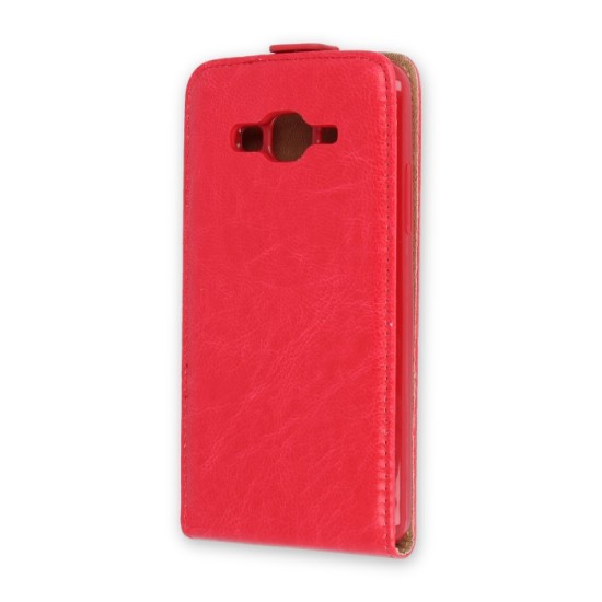 GreenGo Leather Case Plus New priekš Samsung Galaxy J1 J120 (2016) - Sarkans - vertikāli atverams maciņš (ādas telefona maks, leather book vertical flip case cover)