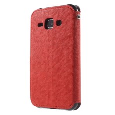 RoarKorea Fancy Diary View Samsung Galaxy J1 Ace J110 - Sarkans - sāniski atverams maciņš ar stendu un lodziņu (ādas maks, grāmatiņa, leather book wallet case cover stand)