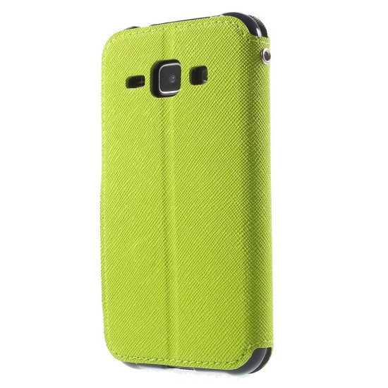 RoarKorea Fancy Diary View Samsung Galaxy J1 J120 (2016) - Zaļš - sāniski atverams maciņš ar stendu un lodziņu (ādas maks, grāmatiņa, leather book wallet case cover stand)