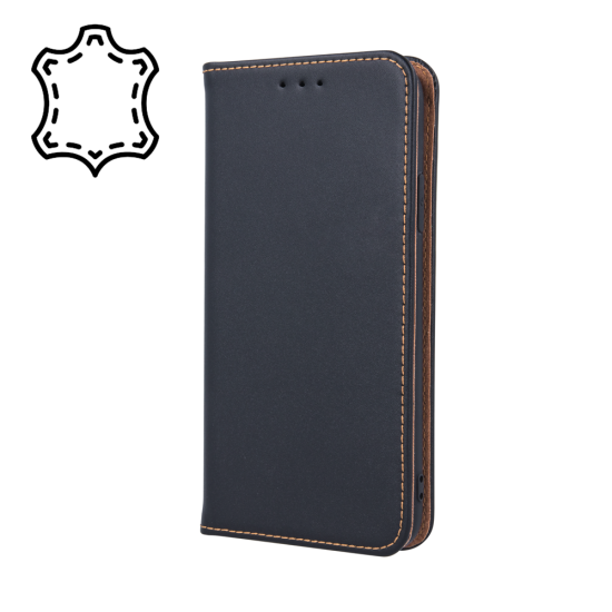 Genuine Leather Case Smart Pro priekš Xiaomi Redmi 9T / Poco M3 - Melns - dabīgās ādas maciņš sāniski atverams ar stendu