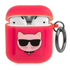 Karl Lagerfeld KLA2UCHFP Choupette Series Case priekš Apple Airpods - Rozā - silikona apvalks bezvadu austiņu lādēšanas ierīcei