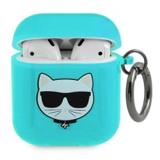 Karl Lagerfeld KLA2UCHFL Choupette Series Case priekš Apple Airpods - Gaiši Zils - silikona apvalks bezvadu austiņu lādēšanas ierīcei