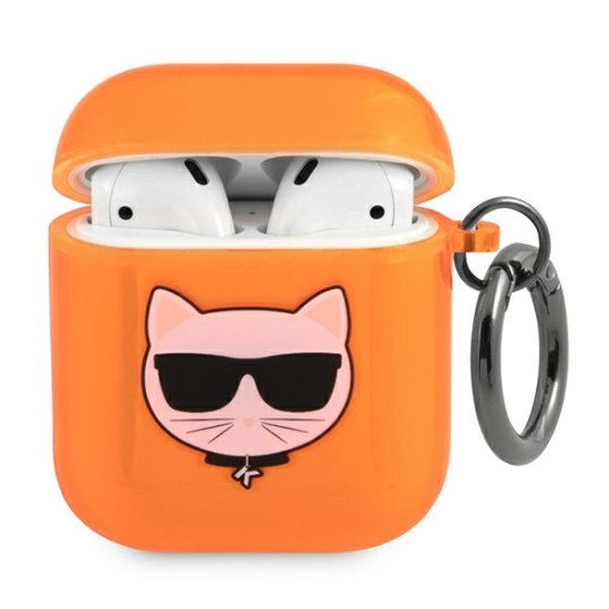 Karl Lagerfeld KLA2UCHFO Choupette Series Case priekš Apple Airpods - Oranžs - silikona apvalks bezvadu austiņu lādēšanas ierīcei