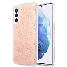 Guess 4G Glitter Collection Back Case GUHCS21FEPCU4GLPI priekš Samsung Galaxy S21 FE 5G G990 - Rozā Zelts - silikona-plastikāta aizmugures apvalks / bampers-vāciņš