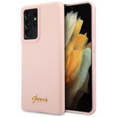 Guess Silicone Script Gold Logo series Back Case GUHCS21LLSLMGLP priekš Samsung Galaxy S21 Ultra G998 - Rozā - silikona aizmugures apvalks / bampers-vāciņš