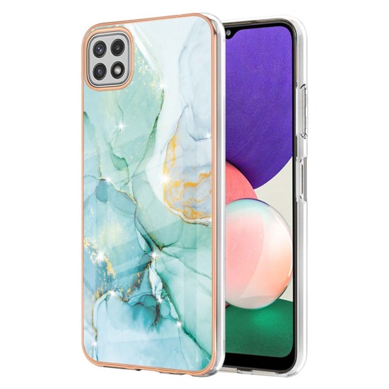 IMD Electroplating Marble Pattern TPU Phone Shell priekš Samsung Galaxy A22 5G A226 - Zaļš - silikona aizmugures apvalks / bampers-vāciņš