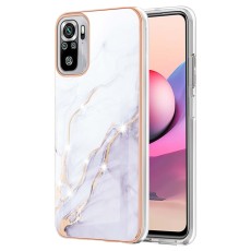 IMD Electroplating Marble Pattern TPU Phone Shell priekš Xiaomi Redmi Note 10 / Note 10S / Poco M5s - Balts - silikona aizmugures apvalks / bampers-vāciņš
