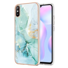 IMD Electroplating Marble Pattern TPU Phone Shell priekš Xiaomi Redmi 9A - Zaļš - silikona aizmugures apvalks / bampers-vāciņš