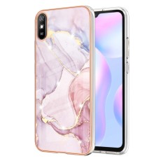IMD Electroplating Marble Pattern TPU Phone Shell priekš Xiaomi Redmi 9A - Rozā Zelts - silikona aizmugures apvalks / bampers-vāciņš