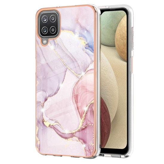 IMD Electroplating Marble Pattern TPU Phone Shell priekš Samsung Galaxy A12 A125 - Rozā Zelts - silikona aizmugures apvalks / bampers-vāciņš