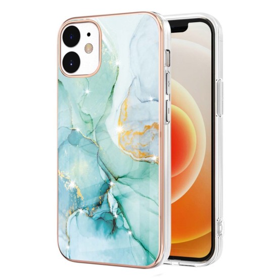 IMD Electroplating Marble Pattern TPU Phone Shell priekš Apple iPhone 12 / 12 Pro - Zaļš - silikona aizmugures apvalks / bampers-vāciņš