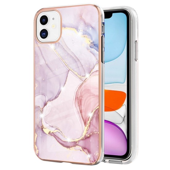 IMD Electroplating Marble Pattern TPU Phone Shell priekš Apple iPhone 11 - Rozā Zelts - silikona aizmugures apvalks / bampers-vāciņš