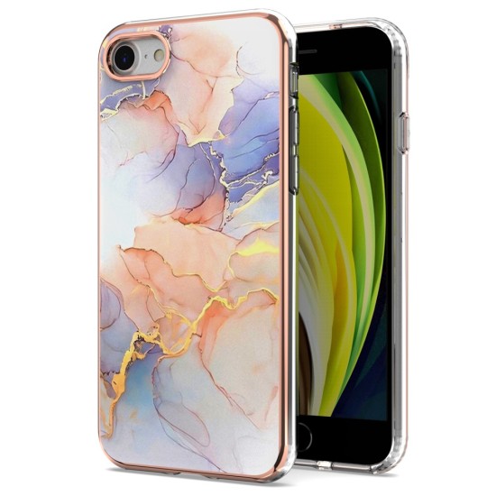 IMD Electroplated Frame TPU Phone Back Case priekš Apple iPhone 7 / 8 / SE2 (2020) / SE3 (2022) - Balts / Marmors - silikona aizmugures apvalks / bampers-vāciņš